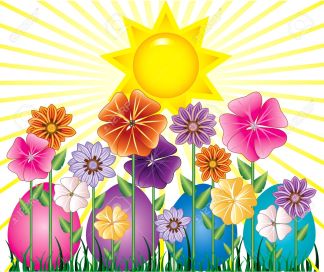 9274980-Vector-illstration-of-a-Spring-Day-with-Sunshine-and-Easter-Egg-Garden-with-grass--Stock-Vector